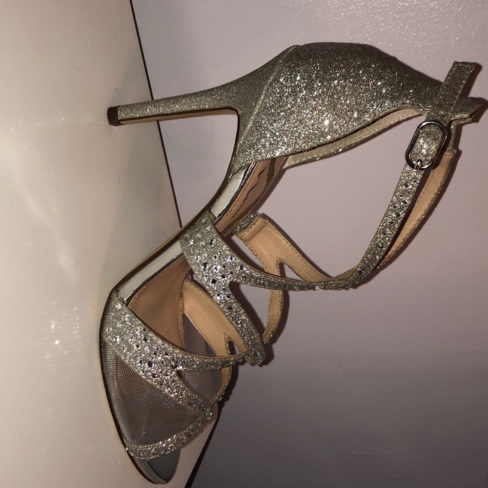 Strappy silver high heels